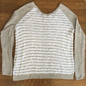 Hollister cream white glitter gold striped knit sweater shirt small womens